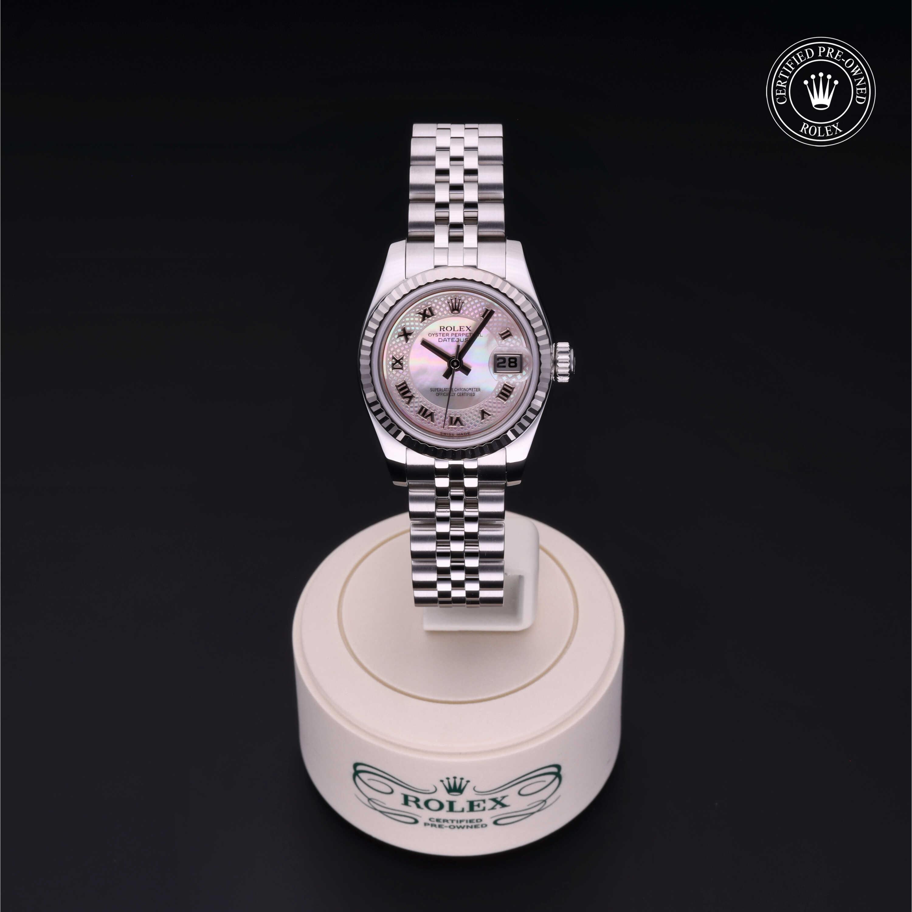 Lady-Datejust 26 勞力士中古錶認證 2006, 26毫米, 18K白色黃金鋼
型號: 179174