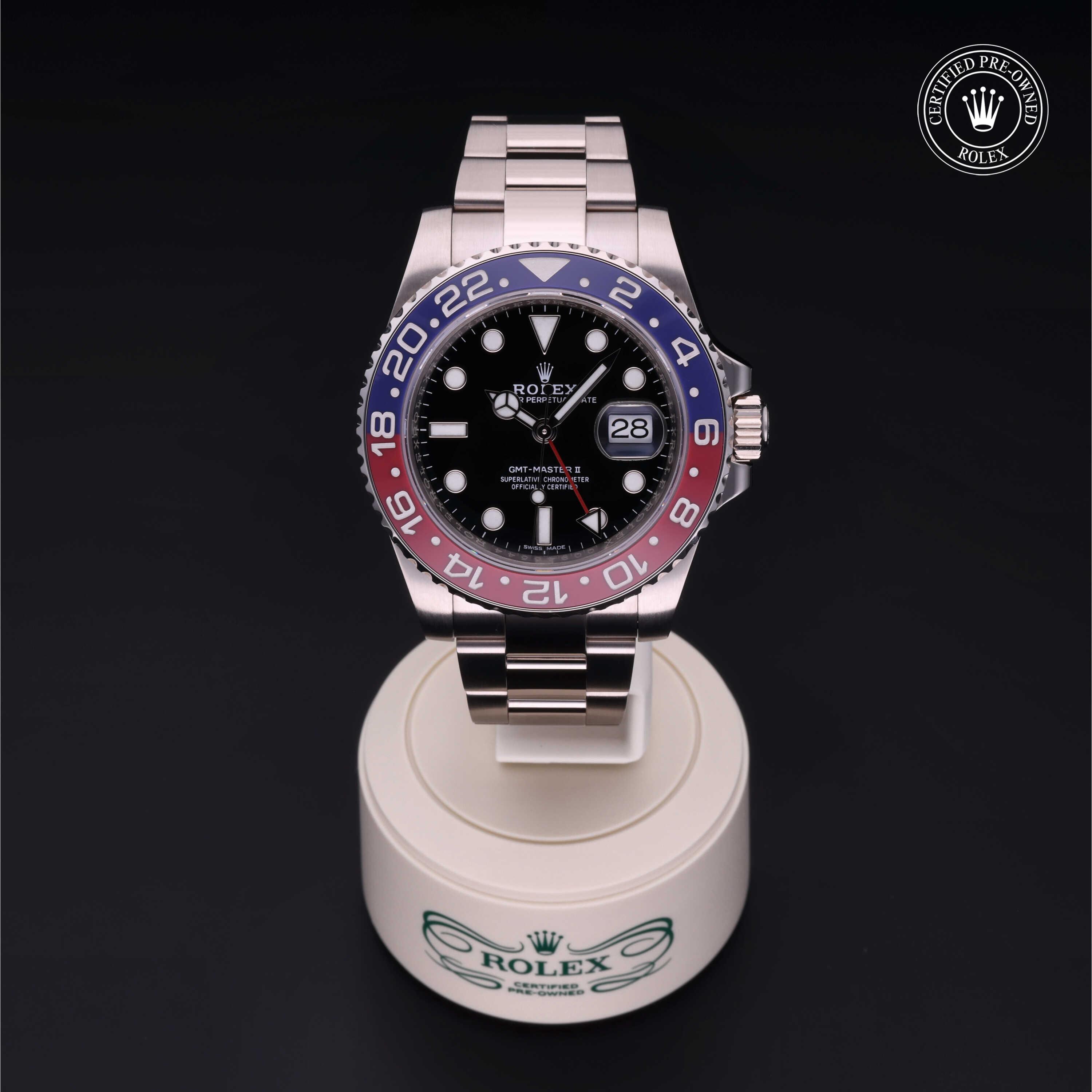 GMT-Master II 勞力士中古錶認證 2017, 40毫米, 18K白色黃金
型號: 116719BLRO