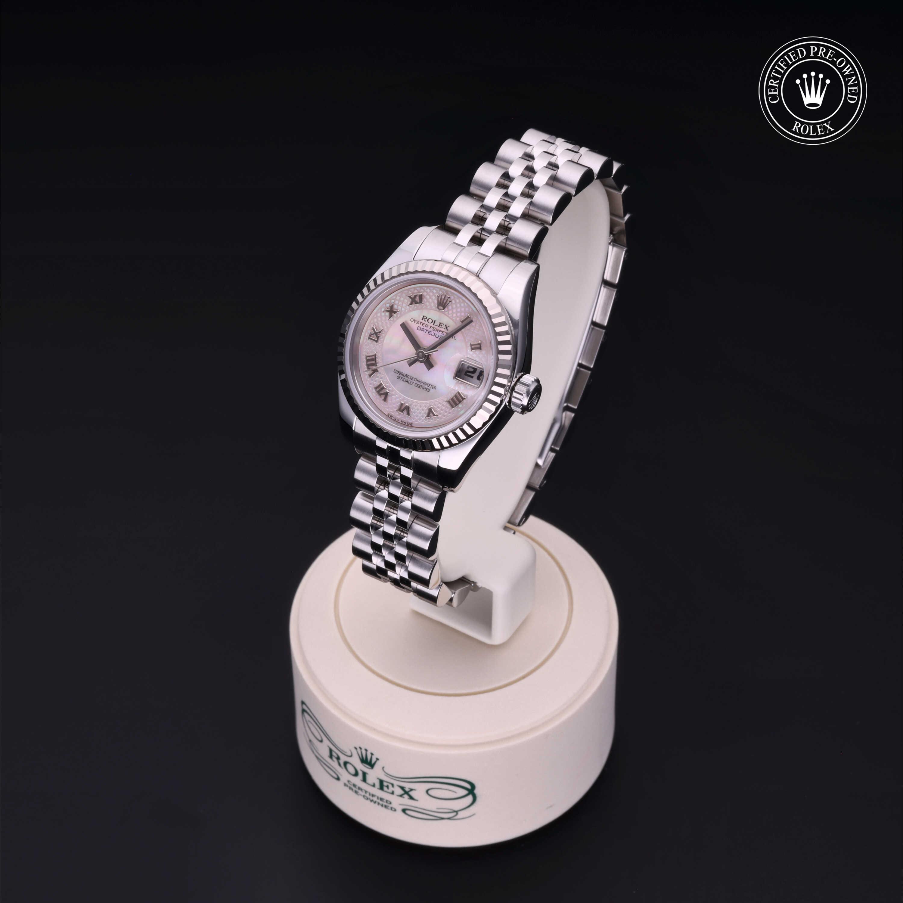 Lady-Datejust 26 勞力士中古錶認證 2006, 26毫米, 18K白色黃金鋼
型號: 179174